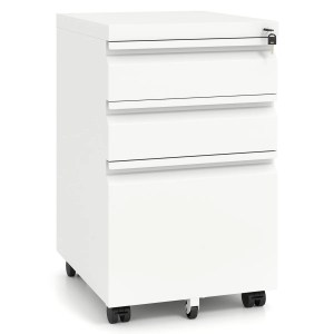 Office Pedestal, Rolling Cabinet with Brake, 3 Drawers, Lockable Metal Locker, A4 Hanging File Cabinet, White Storage Box Office Pedestal, Rolling Cabinet with Brake, 3 Drawers, Lockable Metal Locker, A4 Hanging File Cabinet, White Storage Box