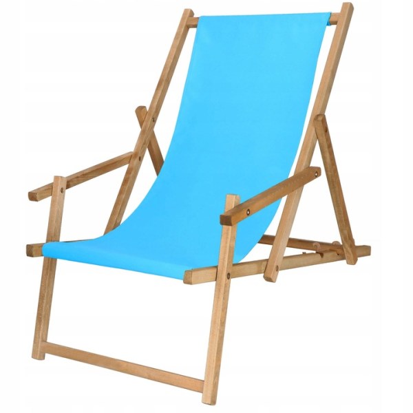 BEACH LOUNGER WOODEN GARDEN BLUE FOLDING Polish ARMRESTS
