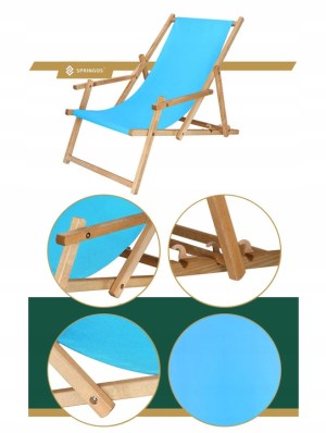 BEACH LOUNGER WOODEN GARDEN BLUE FOLDING Polish ARMRESTS - obrazek 11