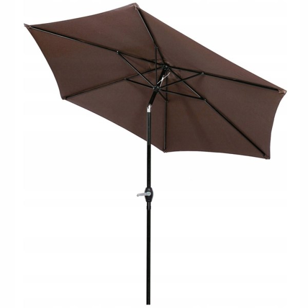 GARDEN UMBRELLA BROKEN FOLDING LARGE SOLID BROWN STRONG 260cm WITH CRANK