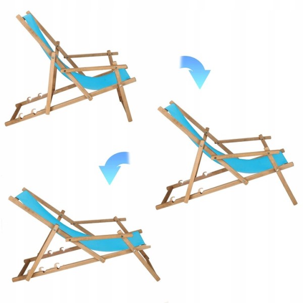 BEACH LOUNGER WOODEN GARDEN BLUE FOLDING Polish ARMRESTS