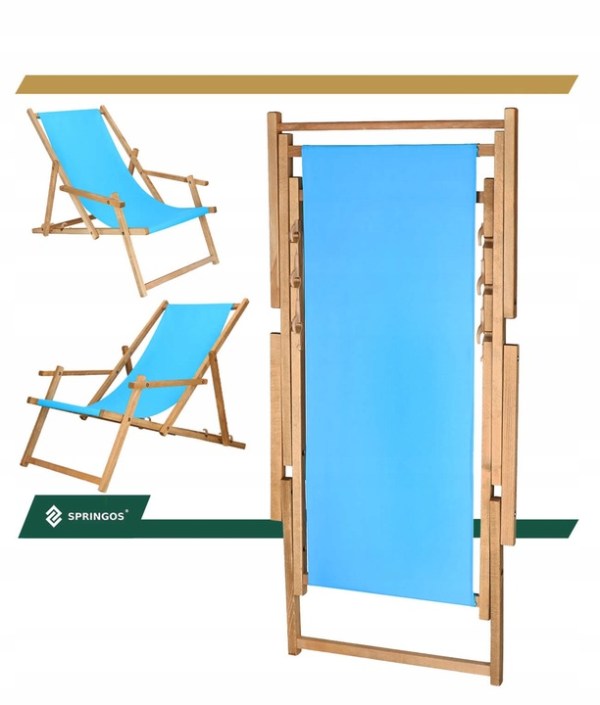 BEACH LOUNGER WOODEN GARDEN BLUE FOLDING Polish ARMRESTS