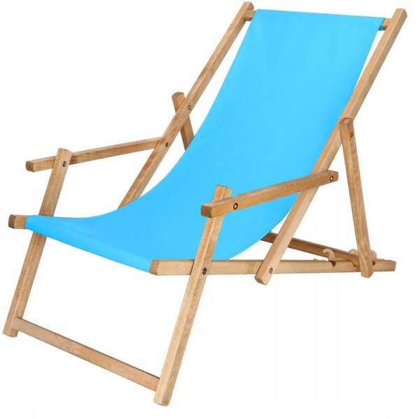 BEACH LOUNGER WOODEN GARDEN BLUE FOLDING Polish ARMRESTS