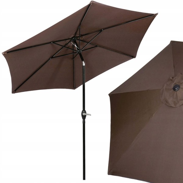 GARDEN UMBRELLA BROKEN FOLDING LARGE SOLID BROWN STRONG 260cm WITH CRANK