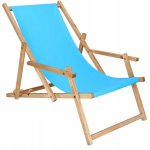 BEACH LOUNGER WOODEN GARDEN BLUE FOLDING Polish ARMRESTS BEACH LOUNGER WOODEN GARDEN BLUE FOLDING Polish ARMRESTS