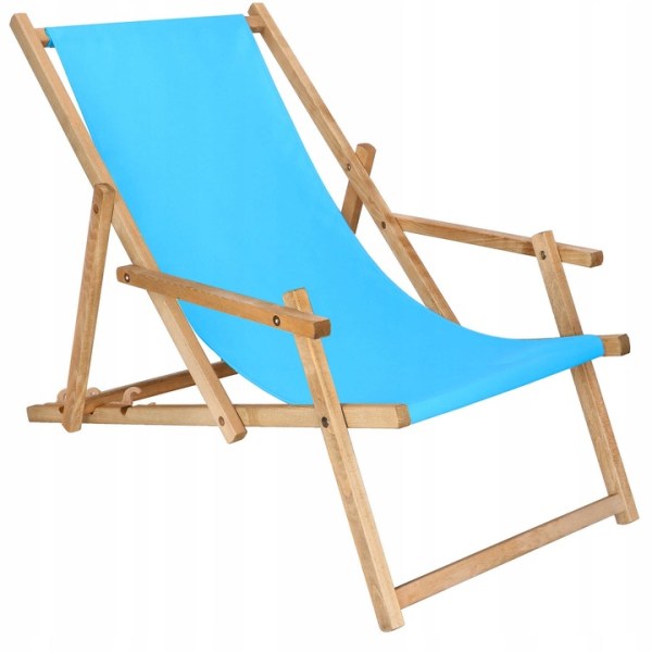 BEACH LOUNGER WOODEN GARDEN BLUE FOLDING Polish ARMRESTS BEACH LOUNGER WOODEN GARDEN BLUE FOLDING Polish ARMRESTS