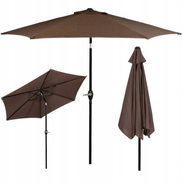 GARDEN UMBRELLA BROKEN FOLDING LARGE SOLID BROWN STRONG 260cm WITH CRANK GARDEN UMBRELLA BROKEN FOLDING LARGE SOLID BROWN STRONG 260cm WITH CRANK