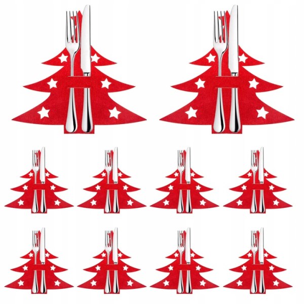 CHRISTMAS CUTLERY COVERS TABLE DECORATION RED CHRISTMAS ORNAMENT 10PCS