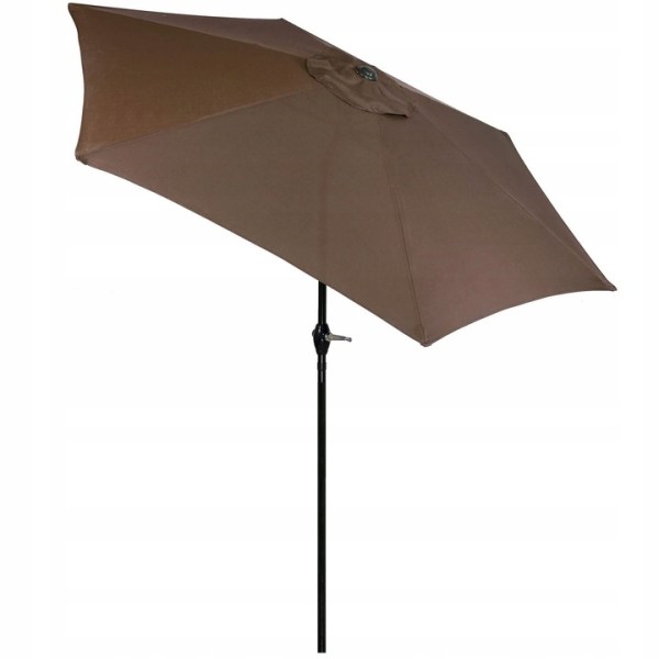 GARDEN UMBRELLA BROKEN FOLDING LARGE SOLID BROWN STRONG 260cm WITH CRANK