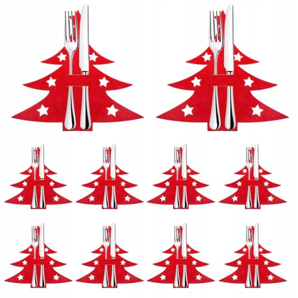 CHRISTMAS CUTLERY COVERS TABLE DECORATION RED CHRISTMAS ORNAMENT 10PCS