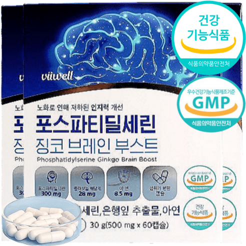 포스파티딜세린 식약청인증 징코 기억력 인지력 개선 은행잎추출물 아연 뇌 혈행, 1개, 60캡슐