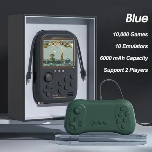 게임보이 어드밴스 게임 콘솔용 휴대용 보조배터리 6000Mah 용량 3.2 인치 LCD 스크린 10000 레트로 콘솔 지지대 2 인용, Green-1 Player, 02 Green-1 Player