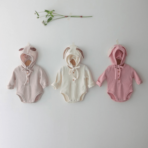 아기 쌍둥이 곰돌이 토끼 긴팔 슈트 보넷 세트 베이비 100일 선물 남매룩 촬영