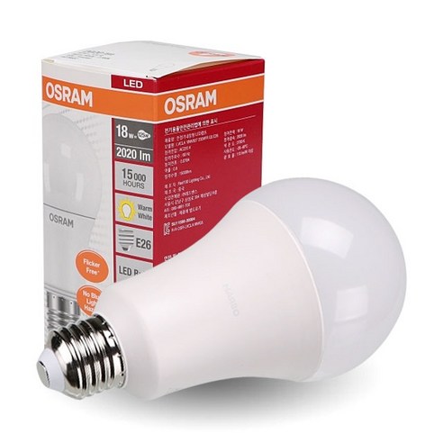 LED 전구 오스람 18W 벌브 1등급 플리커프리 LED램프, 주광색, 1개