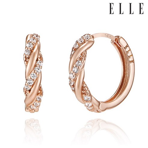[엘르주얼리] 14K 물결 큐빅 원터치 귀걸이 (gold pin) ELGPEE395