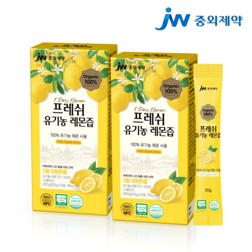 JW중외제약 프레쉬 유기농 레몬즙 원액 100% NFC착즙 스틱 1일 1레몬 레몬수 스페인산, 280g, 4박스