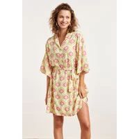 Smashed Lemon 24335 retro bedrukt kort jurkje | Wit 4XL