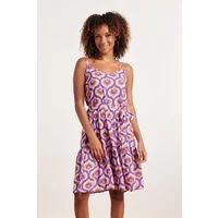 Smashed Lemon 24337 retro bedrukte spaghettiband jurk | Paars XXXL