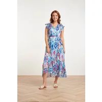 Smashed Lemon 24407 chiffon zomerjurk met azteekse printruches | Wit XL
