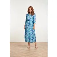 Smashed Lemon 24408 satijnen maxi jurk met abstracte print3/4 mouwen Wit XL