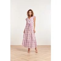 Smashed Lemon 24324 maxi wikkelstijl jurk met vrouwelijke aztekenprint Wit XL