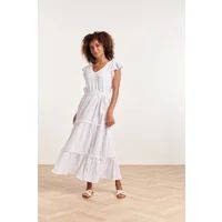 Smashed Lemon 24358 dames te maxi jurk met korte ruffle mouwen | Wit 4XL