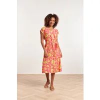 Smashed Lemon 24371 dames fuchsia jurk met allover lime bloemenprint | Groen M