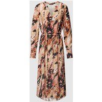 comma Midi-jurk van viscose met strikceintuur Zand