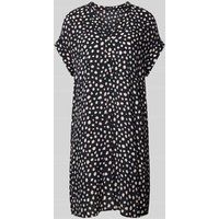 Opus Knielange jurk met all-over motief, model ‘Wularo dot’ Marineblauw