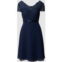 luxuar Cocktailjurk met siersteentjes en bloemenborduursels Donkerblauw