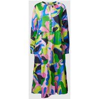 Smith and Soul Midi-jurk met all-over motief, model ‘Open Constructed Volant’ Groen