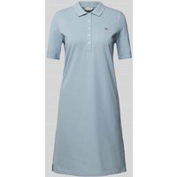 Gant Knielange polojurk met labelstitching Lichtblauw