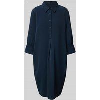 Opus Knielange jurk met korte knoopsluiting, model ‘Wiana’ Marineblauw