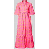 Christian Berg Woman Midi-jurk in laagjeslook met all-over motief Roze