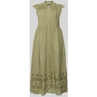 YAS Maxi jurk met broderie anglaise, model ‘OLIVIA’ Kaki