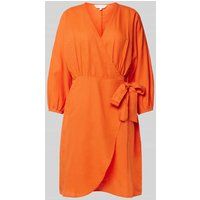 MSCH Copenhagen Knielange linnen jurk in wikkellook, model ‘Mirilla’ Oranje