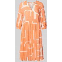 Opus Knielange jurk met all-over motief, model ‘Wulari’ Koraal