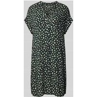 Opus Knielange jurk met all-over motief, model ‘Wularo dot’ Petrol