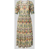 ROBE LÉGÈRE Midi-jurk met all-over motief en pofmouwen Kaki