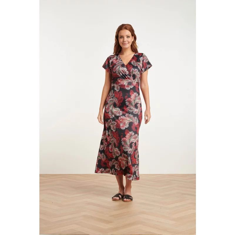 Smashed Lemon 24421 zomerjurk met bladprint stretchlicht aansluitend Print / Multi L