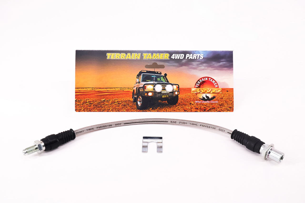 BRAIDED BRAKE HOSE REAR CENTRE +ABS +50MM EXTENDED