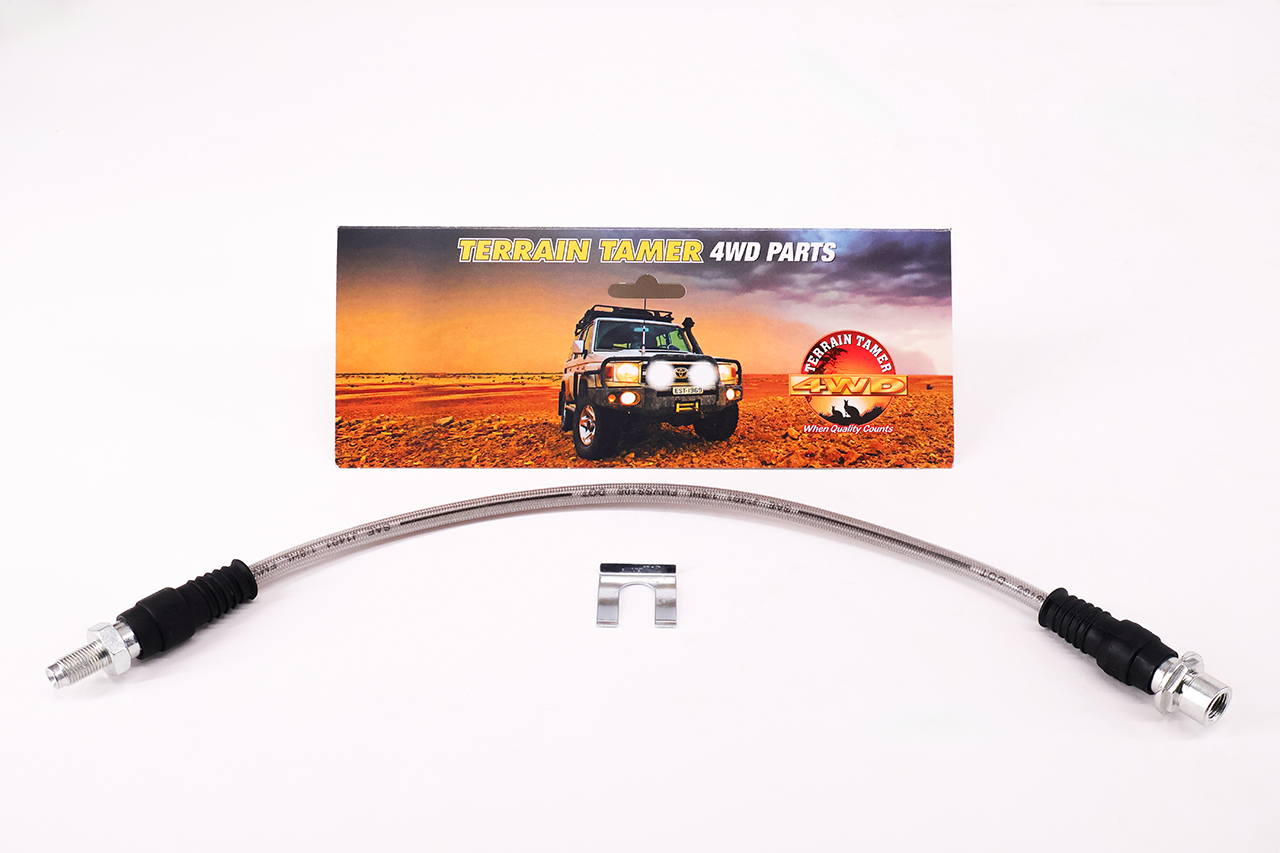 BRAIDED BRAKE HOSE L/H FRONT CENTRE +ABS 50MM EXTENDED BRAIDED BRAKE HOSE L/H FRONT CENTRE +ABS 50MM EXTENDED
