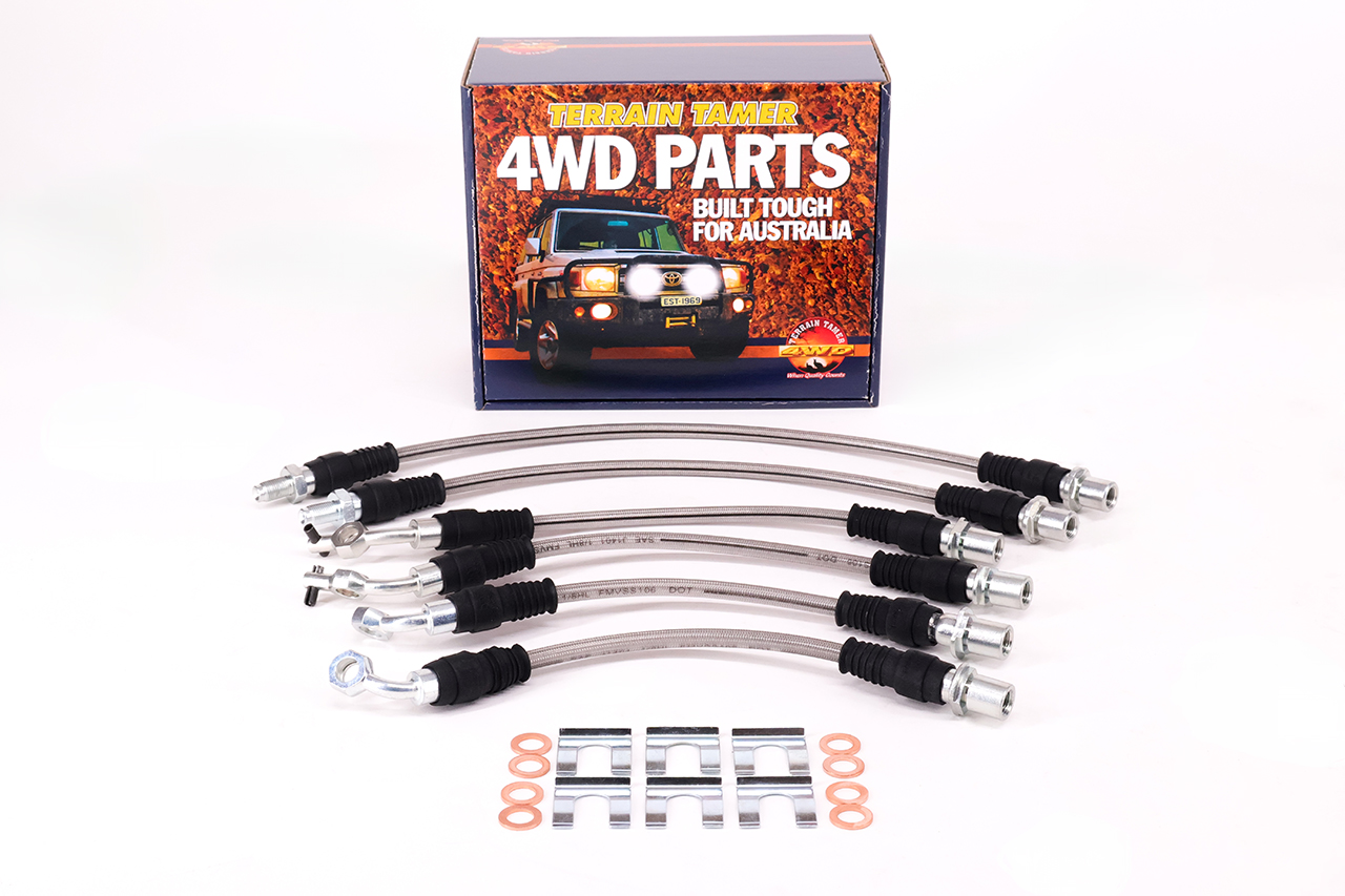 BRAIDED BRAKE HOSE KIT SUITS 0-50MM RAISE SUSPENSION NON ABS BRAIDED BRAKE HOSE KIT SUITS 0-50MM RAISE SUSPENSION NON ABS