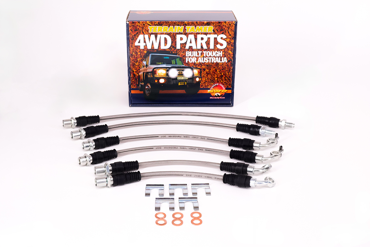 BRAIDED BRAKE HOSE KIT SUITS 0-50MM RAISE SUSPENSION NON ABS BRAIDED BRAKE HOSE KIT SUITS 0-50MM RAISE SUSPENSION NON ABS