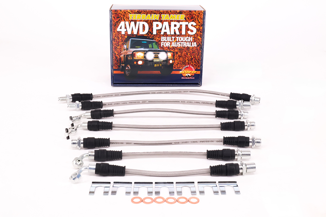 BRAIDED BRAKE HOSE KIT SUITS 0-50MM RAISED SUSPENSION +ABS BRAIDED BRAKE HOSE KIT SUITS 0-50MM RAISED SUSPENSION +ABS