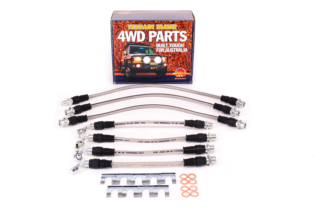 BRAIDED BRAKE HOSE KIT SUIT 2″ RAISED SUSP. BRAIDED BRAKE HOSE KIT SUIT 2″ RAISED SUSP.