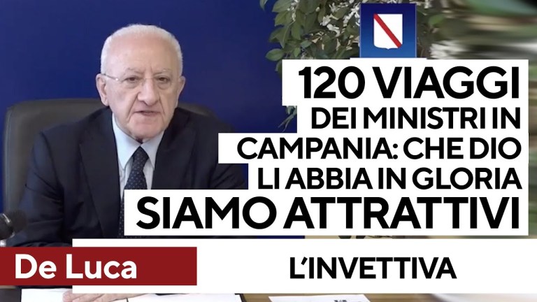 L’invettiva di De Luca contro i ministri: “120 presenze in Campania, Dio li abbia in gloria” L’invettiva di De Luca contro i ministri: “120 presenze in Campania, Dio li abbia in gloria”