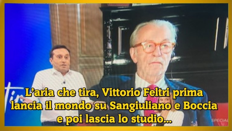 L’aria che tira, Vittorio Feltri prima lancia il mondo su Sangiuliano e Boccia e poi lascia lo studi L’aria che tira, Vittorio Feltri prima lancia il mondo su Sangiuliano e Boccia e poi lascia lo studi