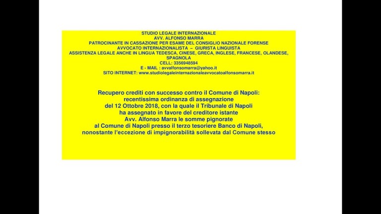 Recupero crediti con successo contro Comune di Napoli: Avv. Alfonso Marra 3356948594 Recupero crediti con successo contro Comune di Napoli: Avv. Alfonso Marra 3356948594