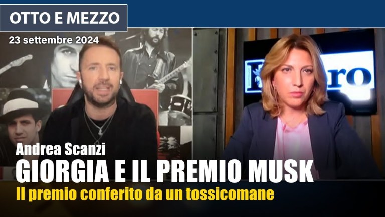 Andrea Scanzi a Otto e Mezzo sull’incoerente Giorgia e il premio Musk Andrea Scanzi a Otto e Mezzo sull’incoerente Giorgia e il premio Musk